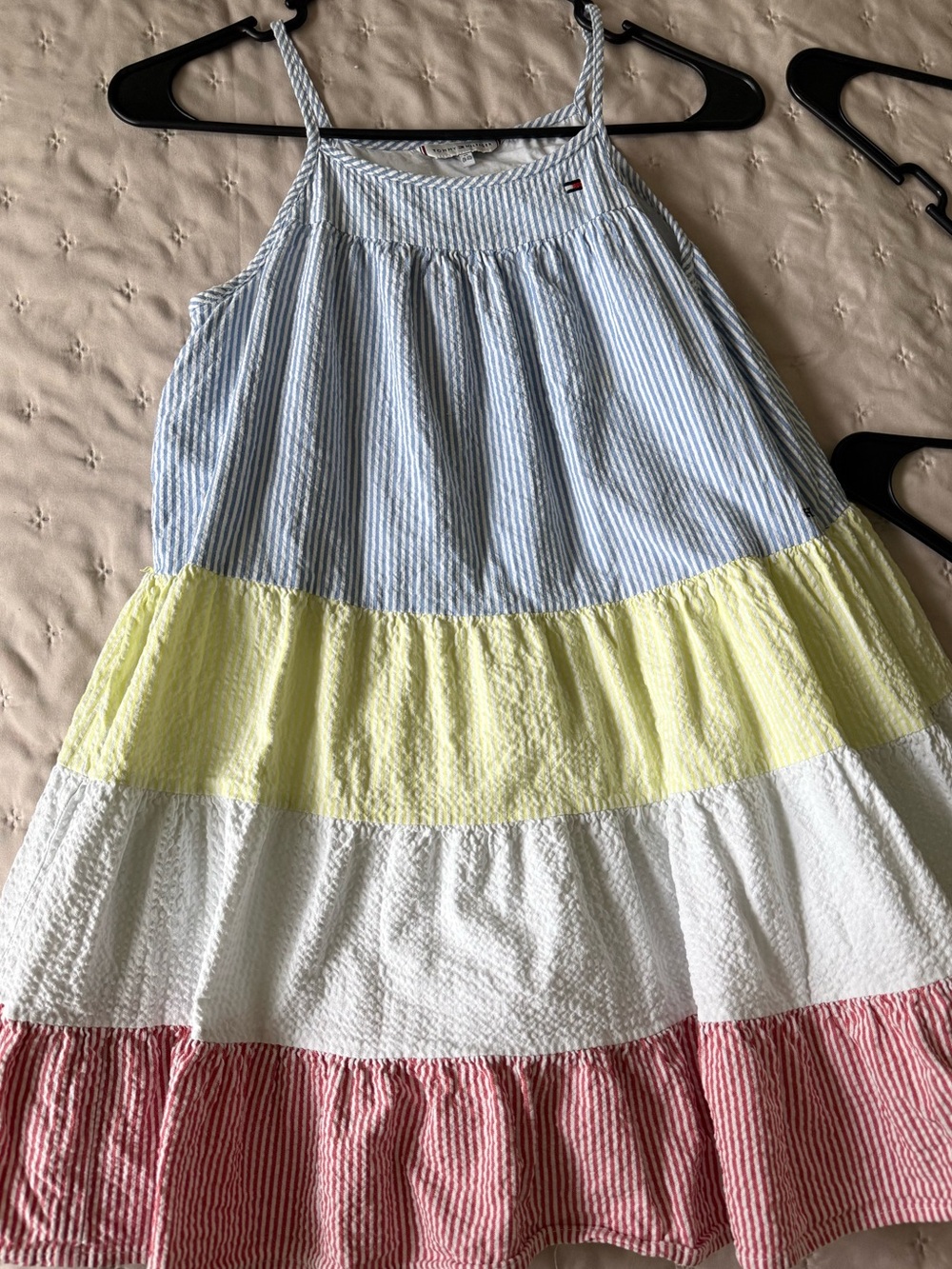Tommy Hilfiger Girls' Striped Tiered Skirt Dress - Blue, Yellow, White, Red